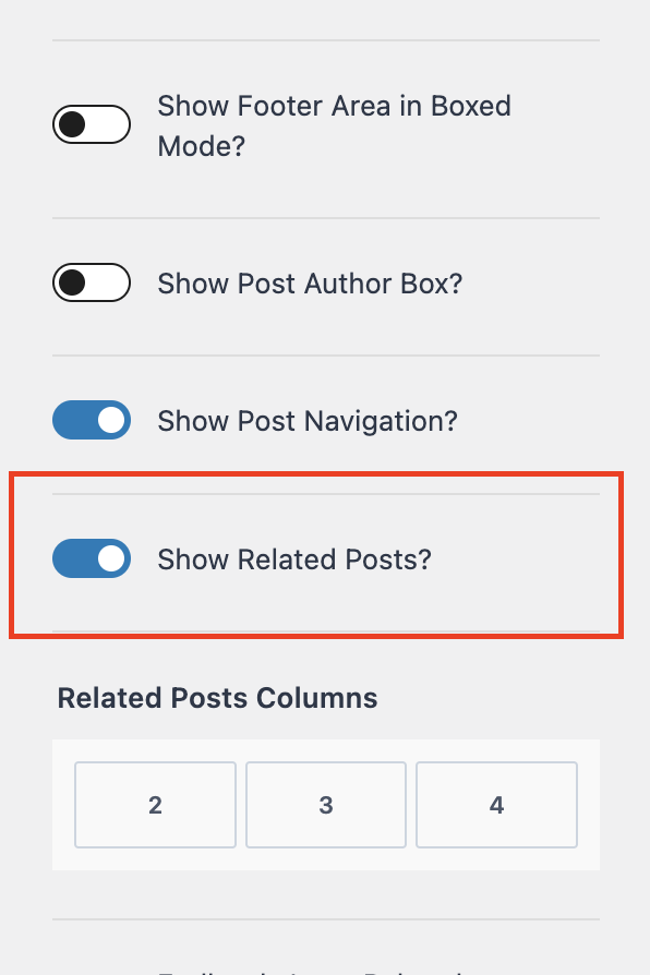 show related posts option in customizer for kadence theme